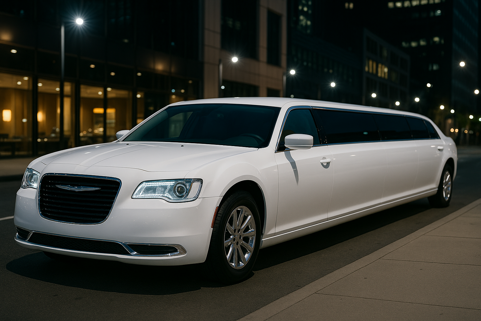 10 Passenger White Chrysler 300 Stretch Limousine exterior