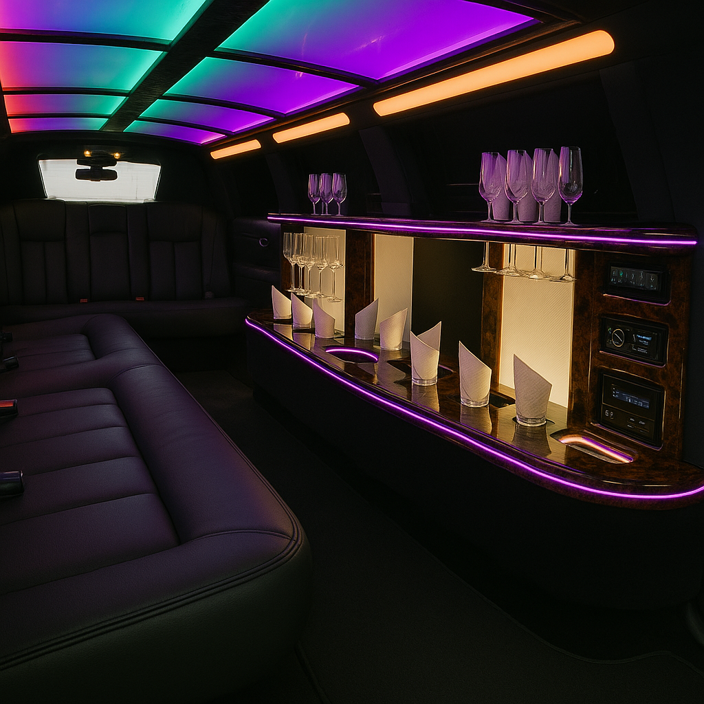 10 Passenger Black Chrysler 300 Stretch Limousine interior