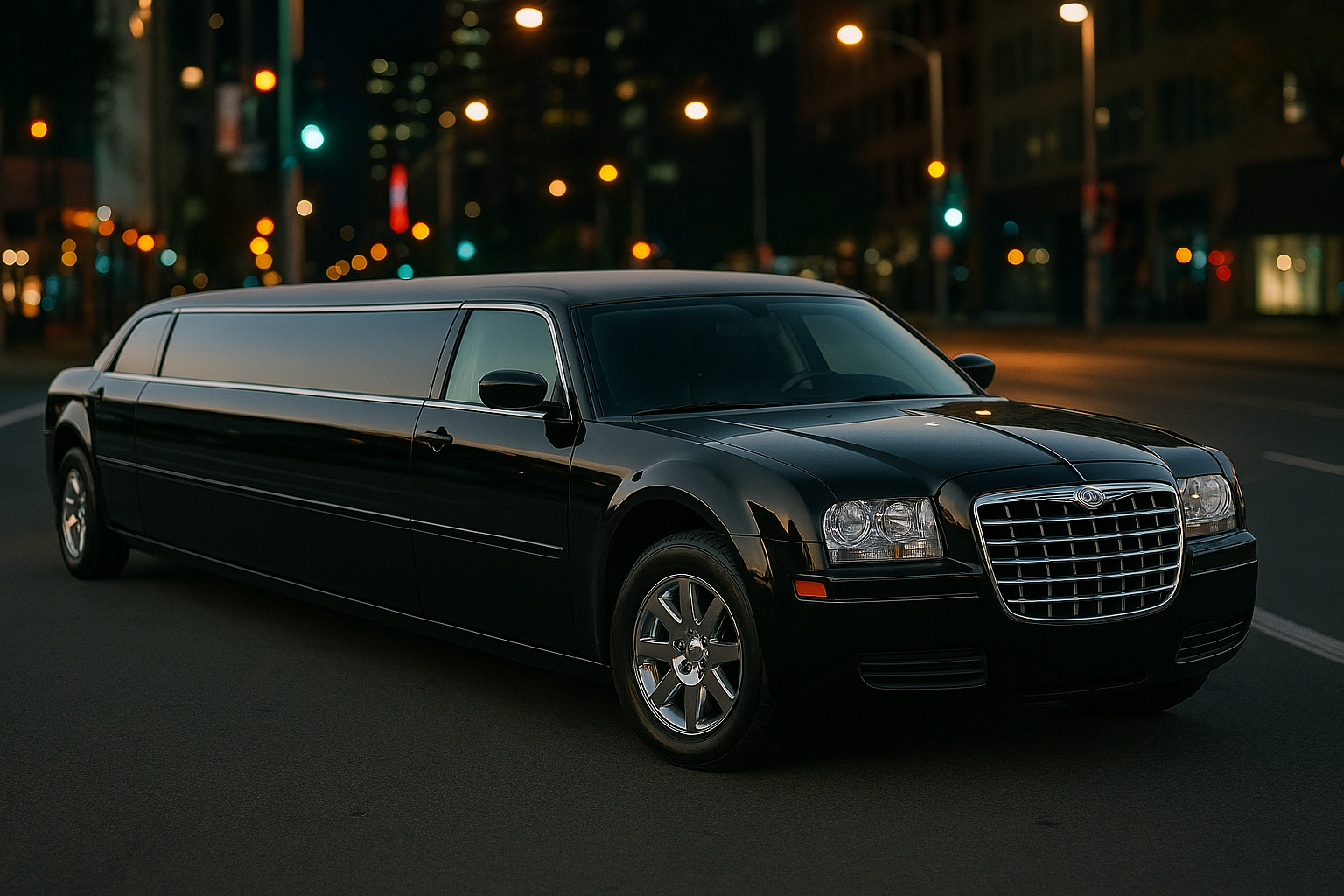 12 Passenger Black Chrysler 300 Stretch Limousine exterior