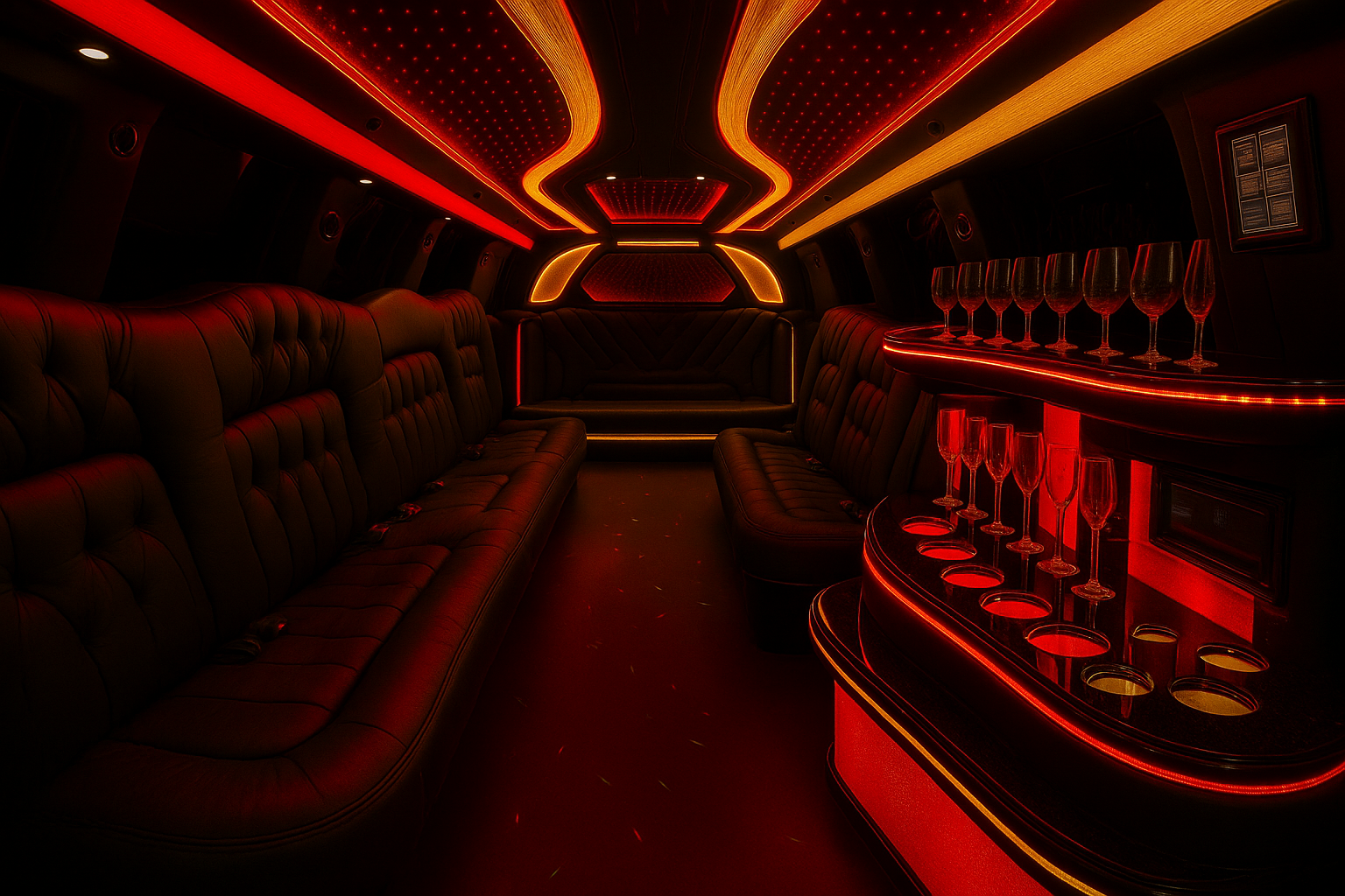 12 Passenger Black Chrysler 300 Stretch Limousine interior